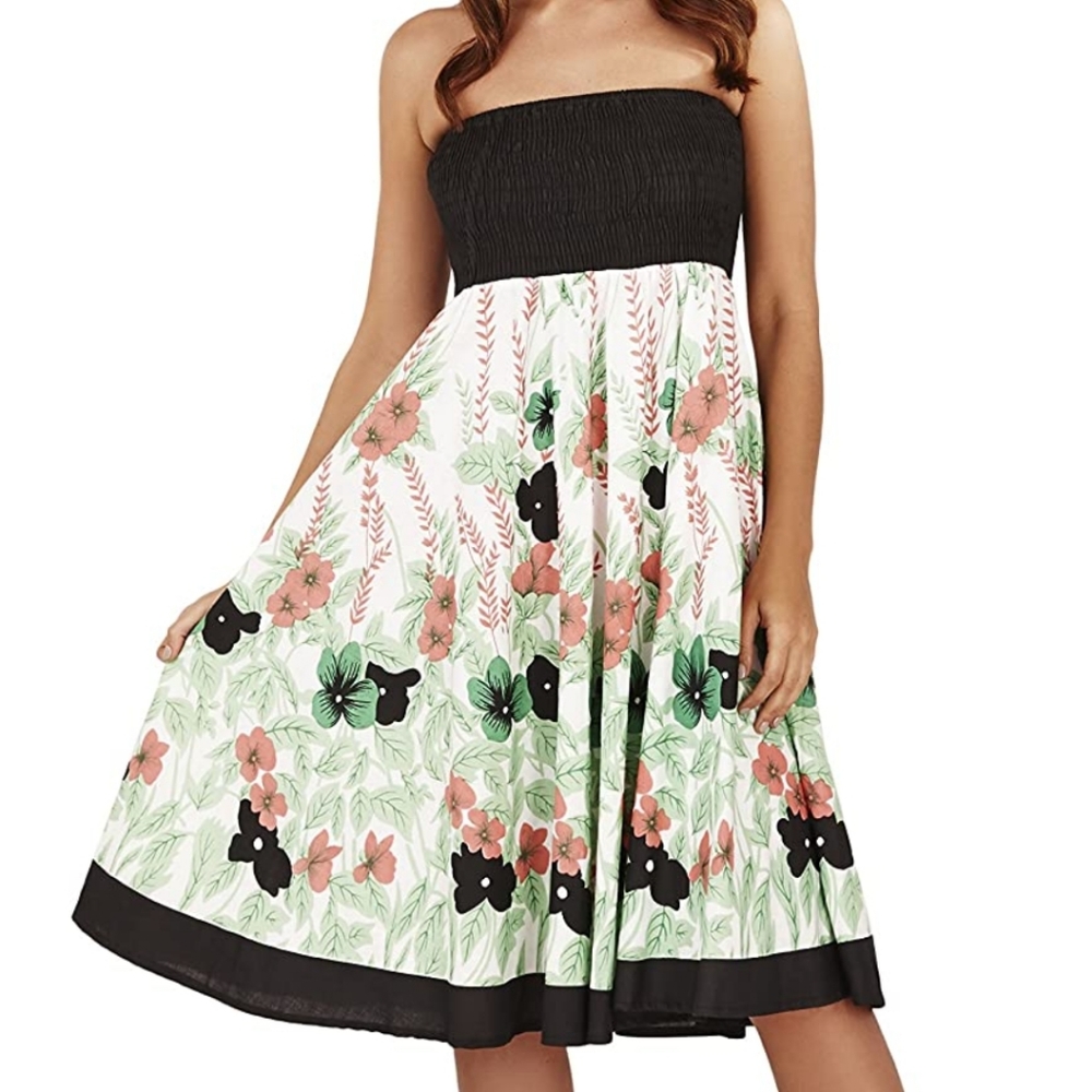 Pistacho Floral Strapless Summer Dress